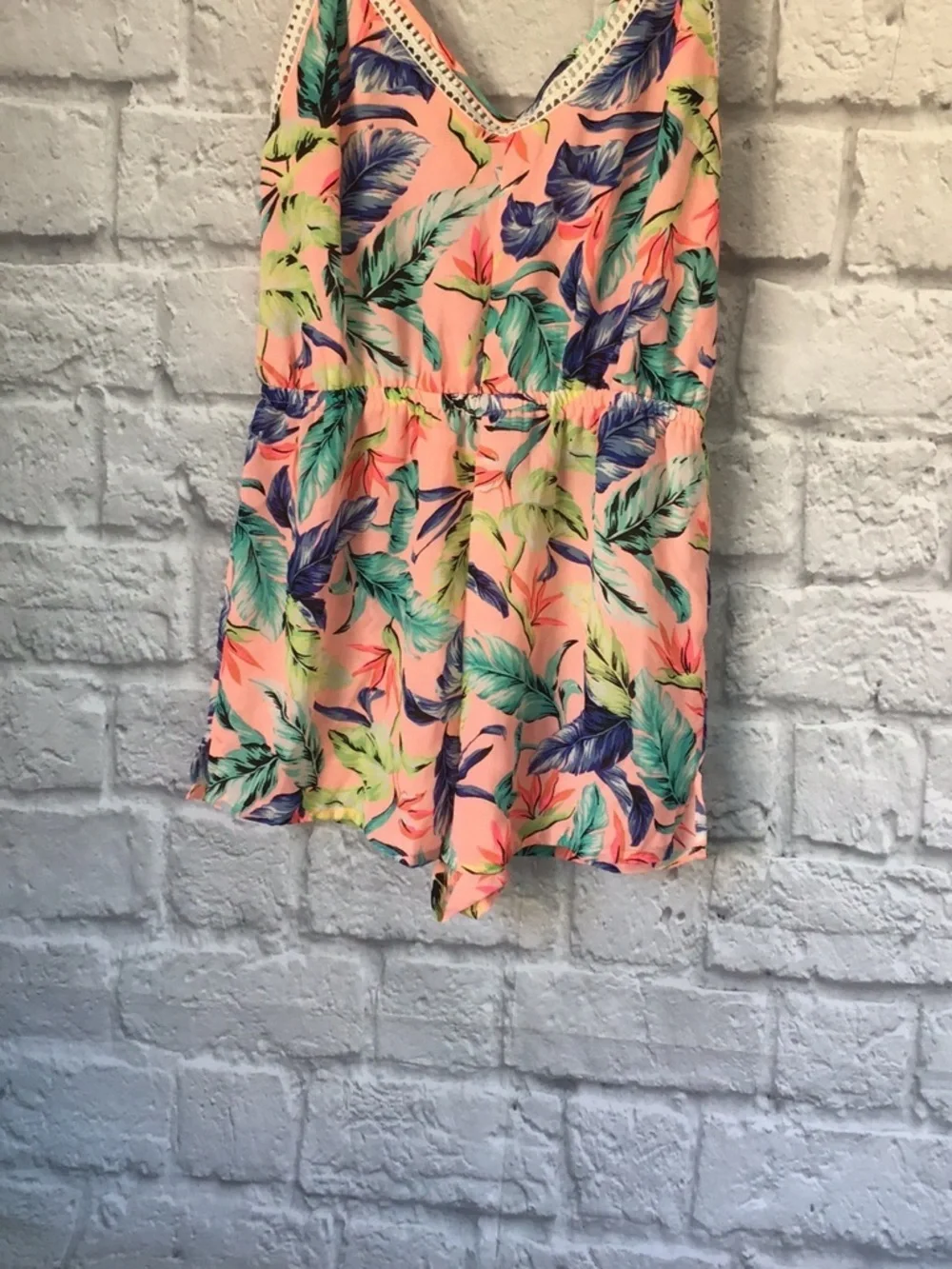 Girls' Tropical Print Pink One-Piece Romper